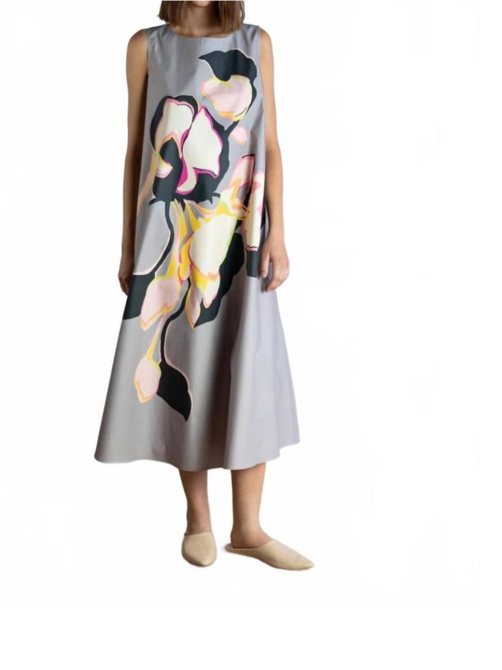 PSOPHIA cotton poplin floral print dress in cadmium